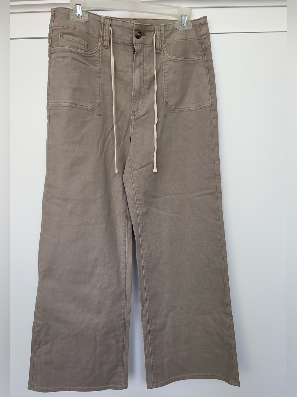 PAIGE Wide Leg Drawstring Pants in Taupe